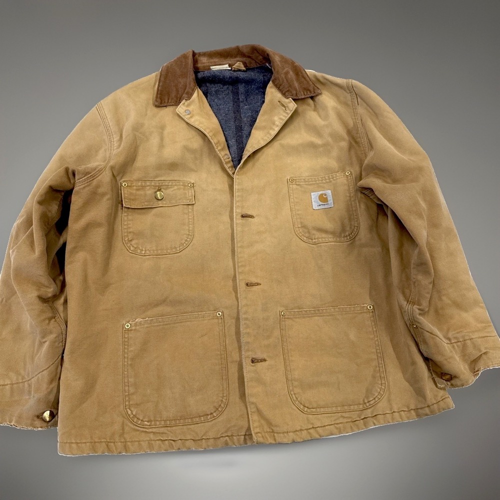 Vintage Carhartt USA Blanket Lined Chore Coat Tan Duck Canvas Work Jacket